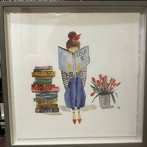 Reading Girl watercolor art Print with fashion books